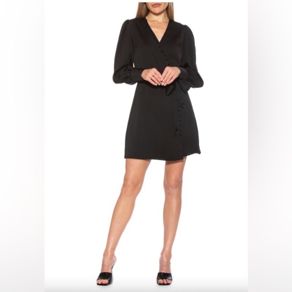 NWT ALEXIA ADMOR Arya Button-Front Wrap Black Dress, Size 8